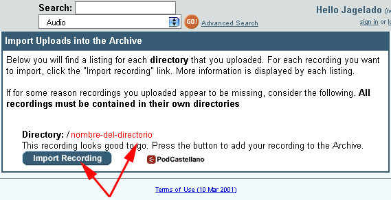 Archive.org: importar paso 5